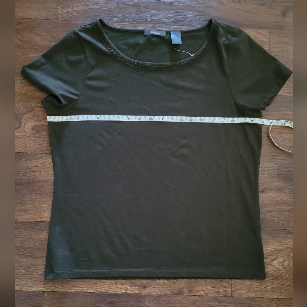 Liz Claiborne Stitch Trimmed Cotton + Stretch Top, Women's XL, Chocolate Brown - Picture 7 of 8